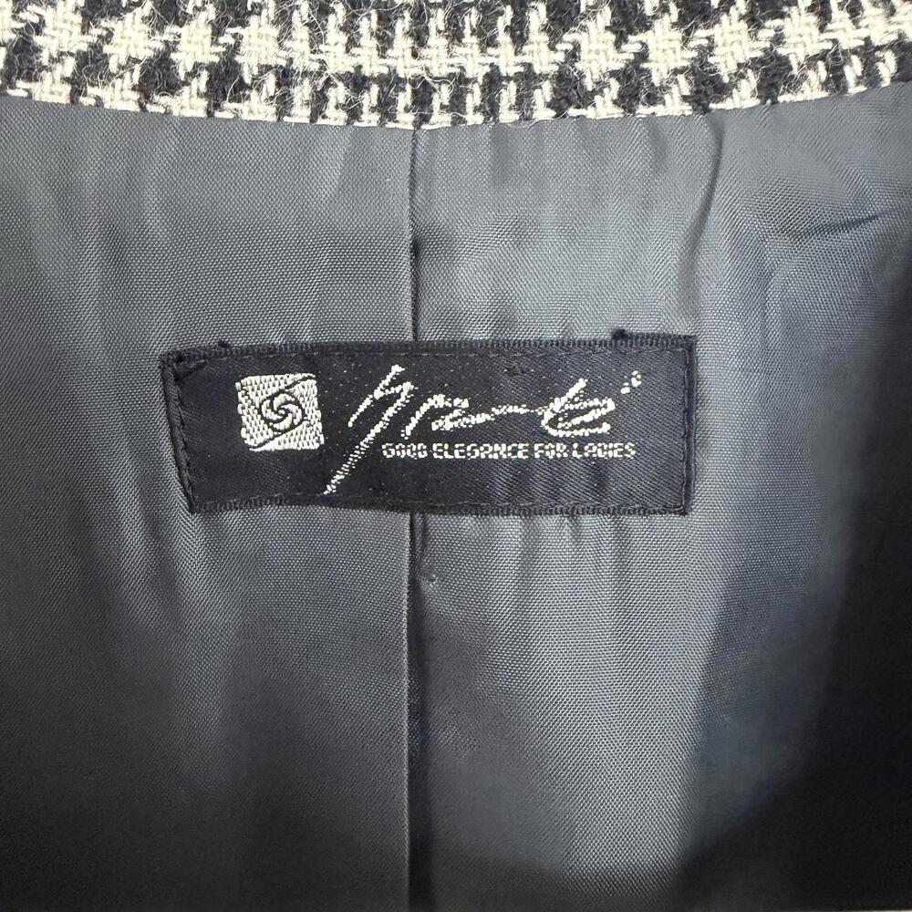 Vintage 80's Plaid Houndstooth Wool Blend Blazer Jacket, Size M Black White - Picture 5 of 6